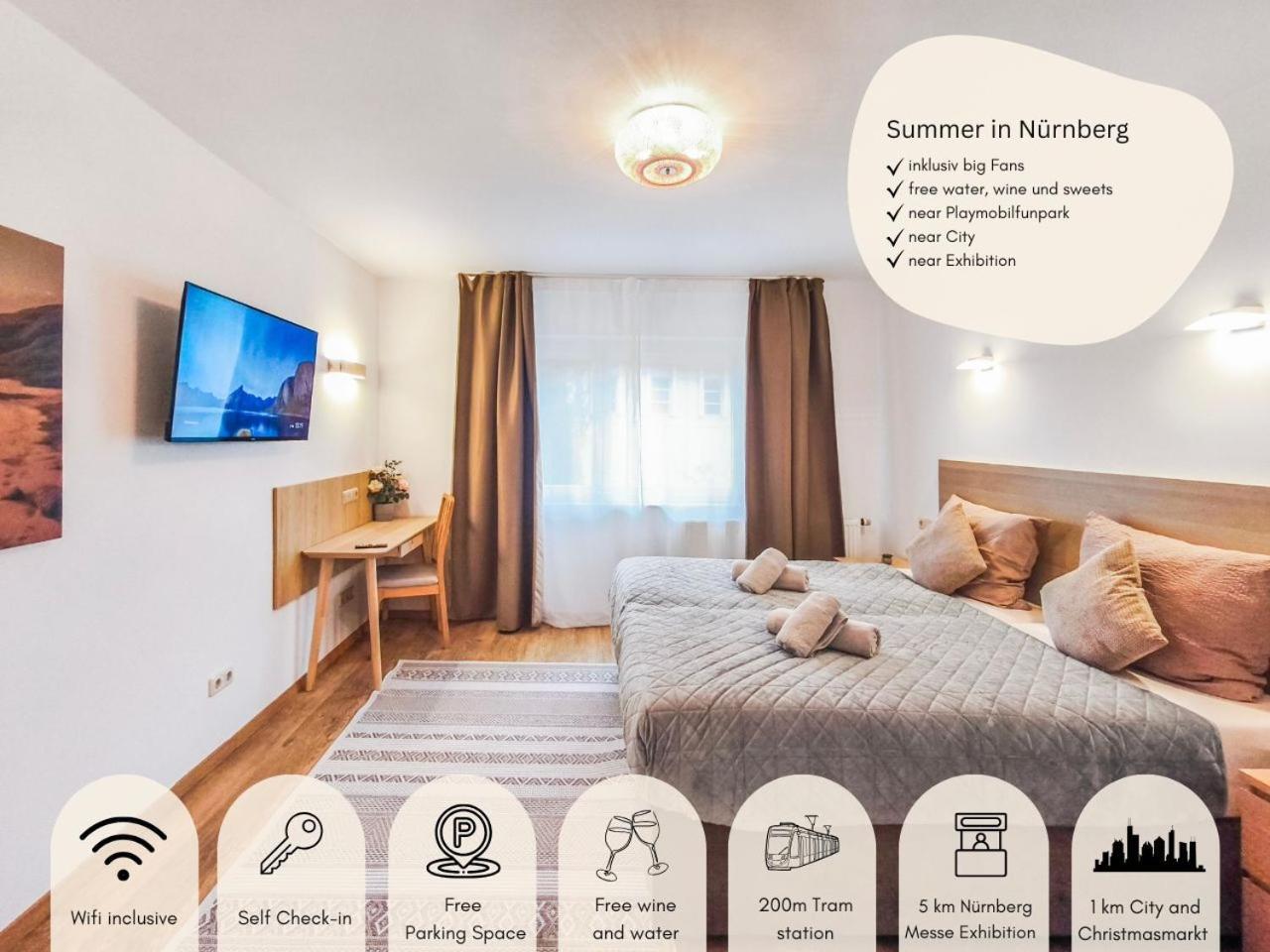 Apartment Falk Homes- Luxus Apartments, Ideal Fuer Geschaeftsreisende & Familien - Nahe Messe, Im Zentrum Nuernbergs Mit Balkon, Arbeitsplatz & Parkplatz, Inkl Grossen Ventilatoren, Handtuecher & Bettwaesche, Playmobilfunpark, Self Check-in Nuremberg
